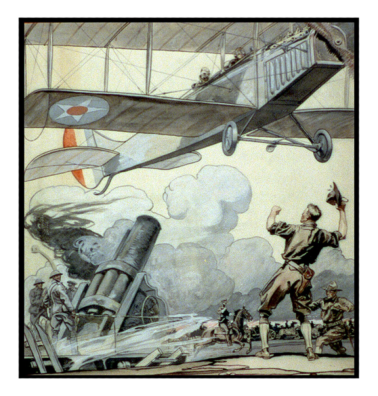 Flugzeug, Artilleriegeschütz und Soldaten von Edward Penfield von Edward Penfield