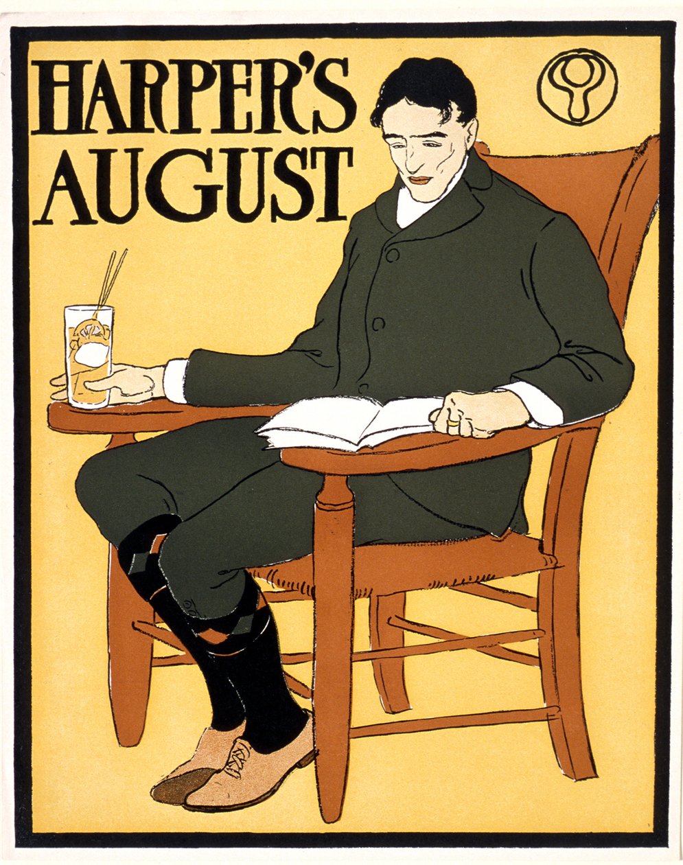 Mann in orangem Stuhl sitzend, August Harper