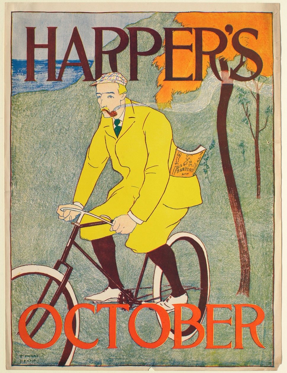 Mann im gelben Anzug auf Fahrrad, Oktober Harper