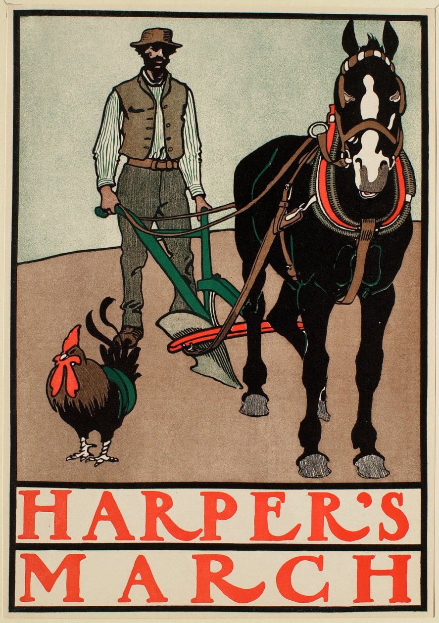 Mann mit Pferdepflug, März Harper