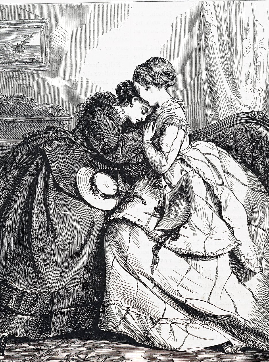 Eine ältere Schwester tröstet ihre jüngere Schwester von Edward Robert Hughes