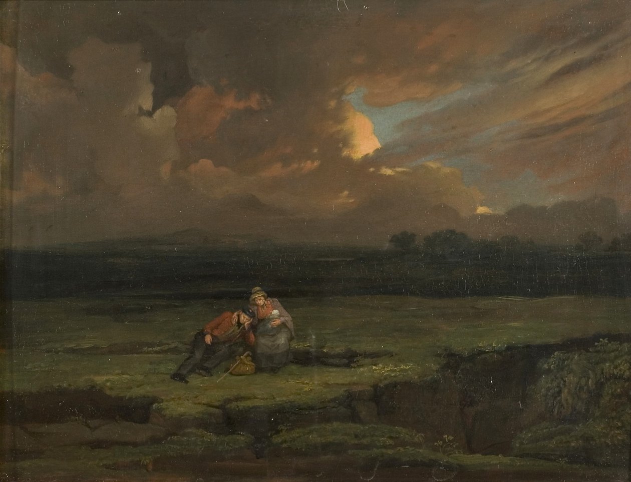 Ein Soldat und seine Frau und Kind in einer stürmischen Landschaft von Edward Villiers Rippingille