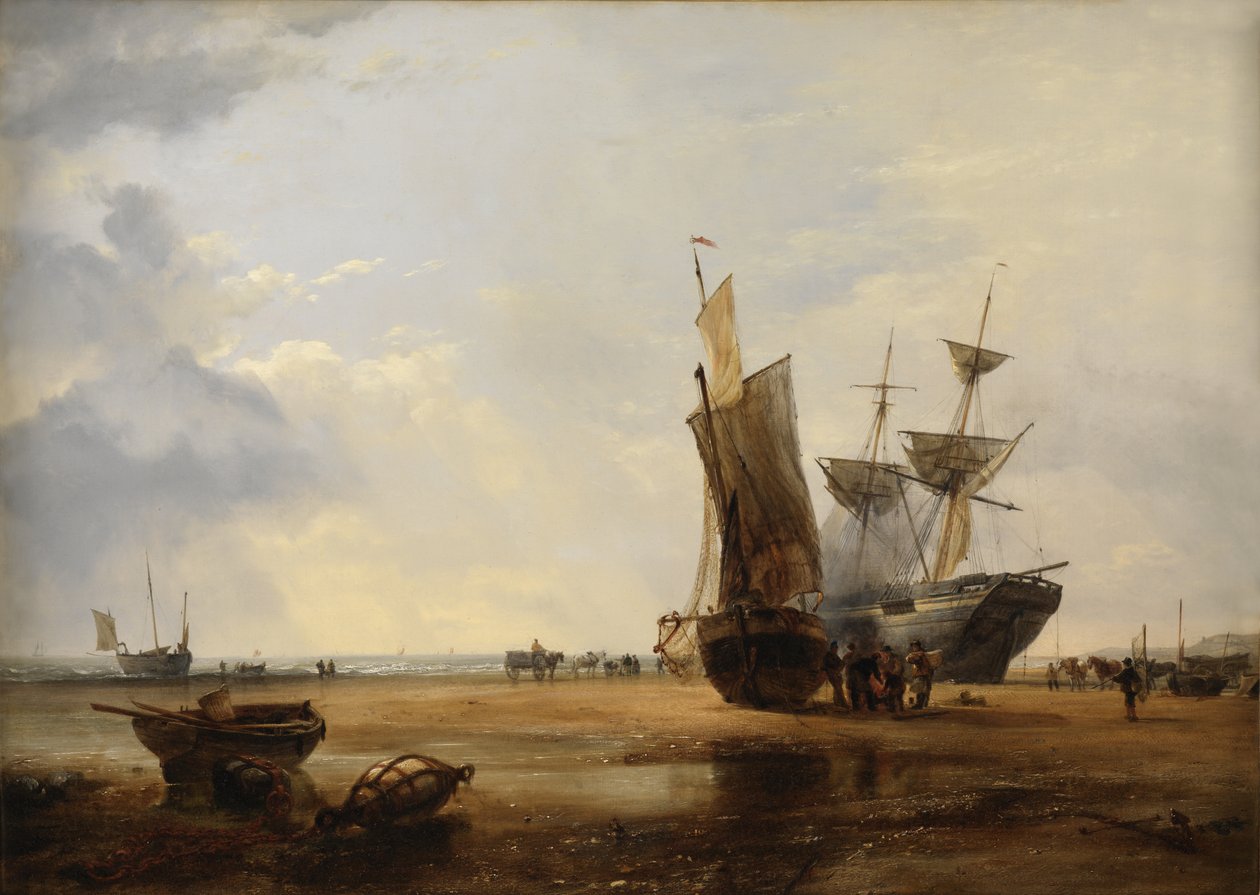 Brig auf Sand: Schiffe auf dem Sand bei Hastings, 1836 von Edward William Cooke