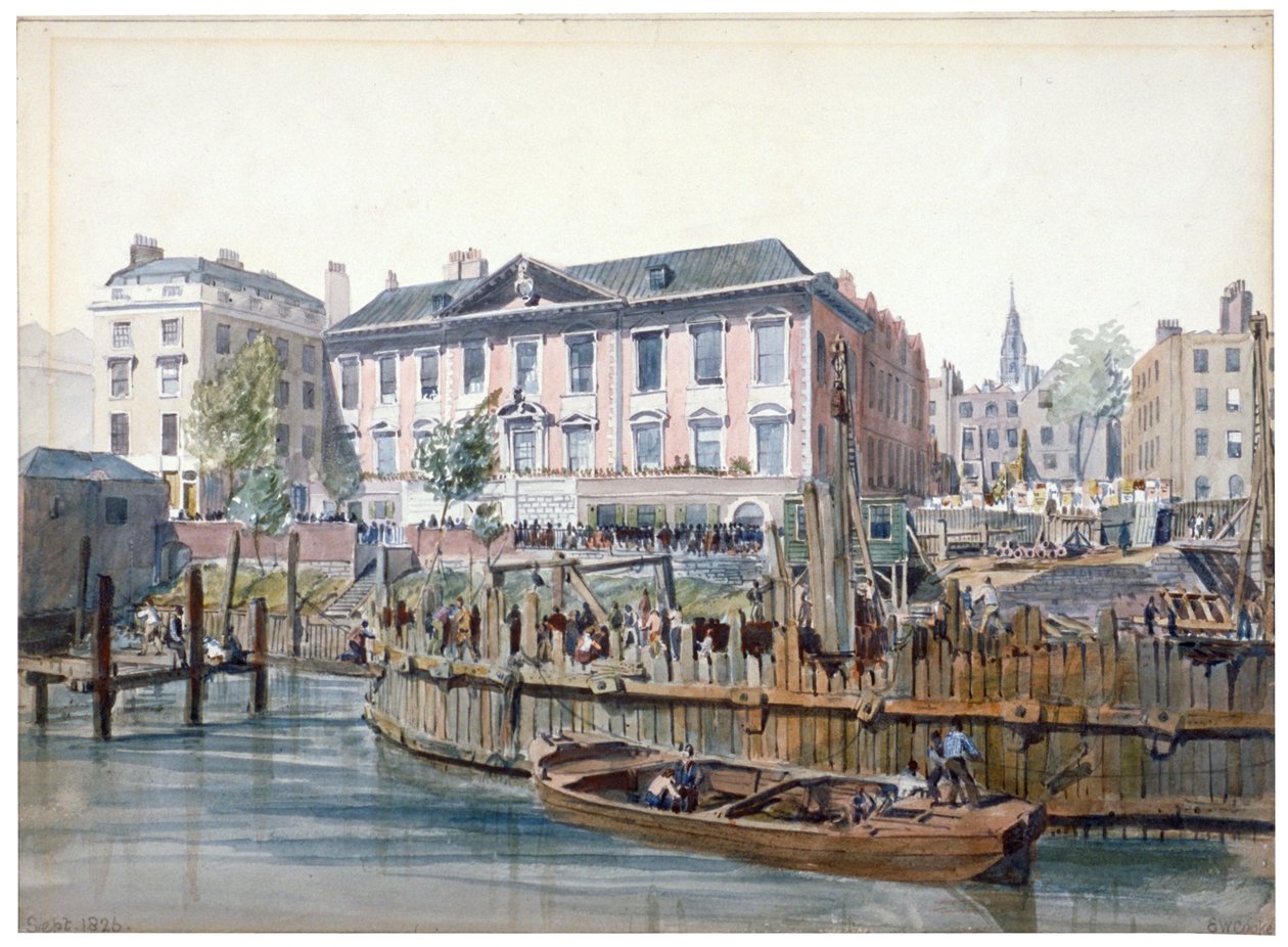 Bau der London Bridge, 1826 von Edward William Cooke