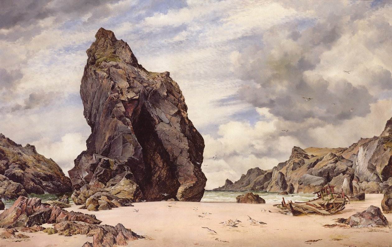 Steeple Rock, Kynance Cove, Lizard, Cornwall, Niedrigwasser, 1873 von Edward William Cooke