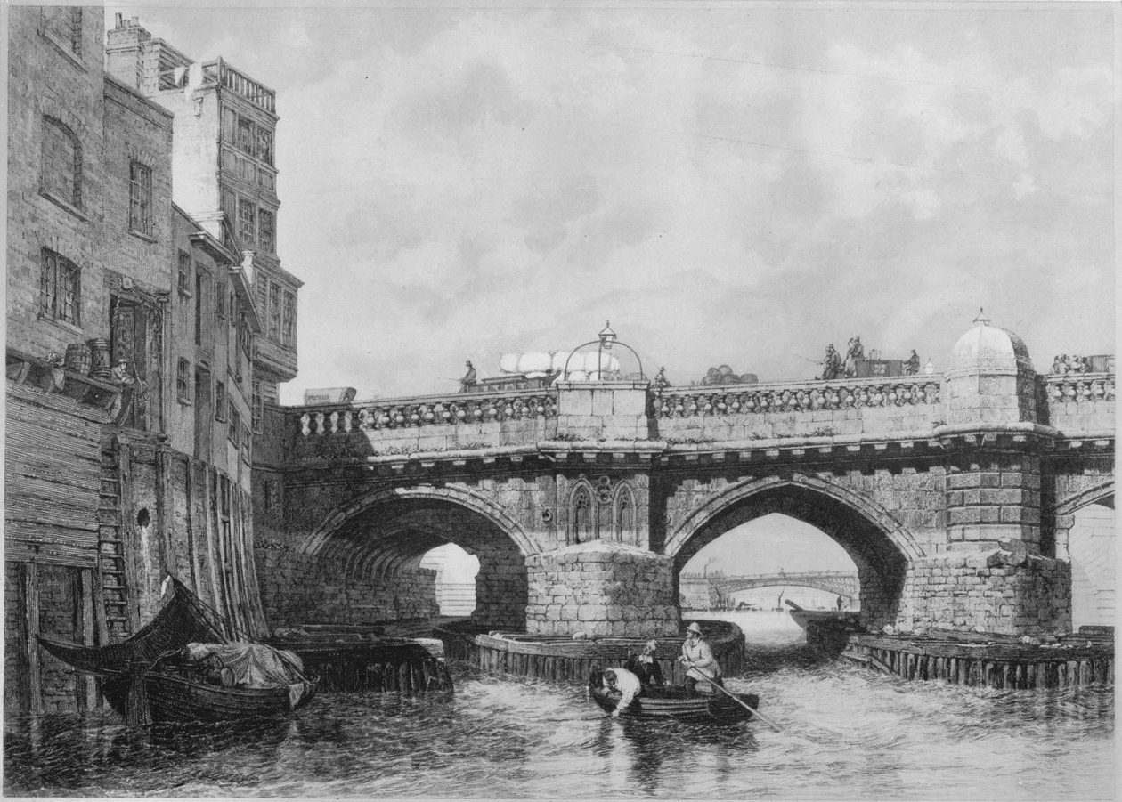 Das Southwark-Ende der alten London Bridge, 1831 von Edward William Cooke