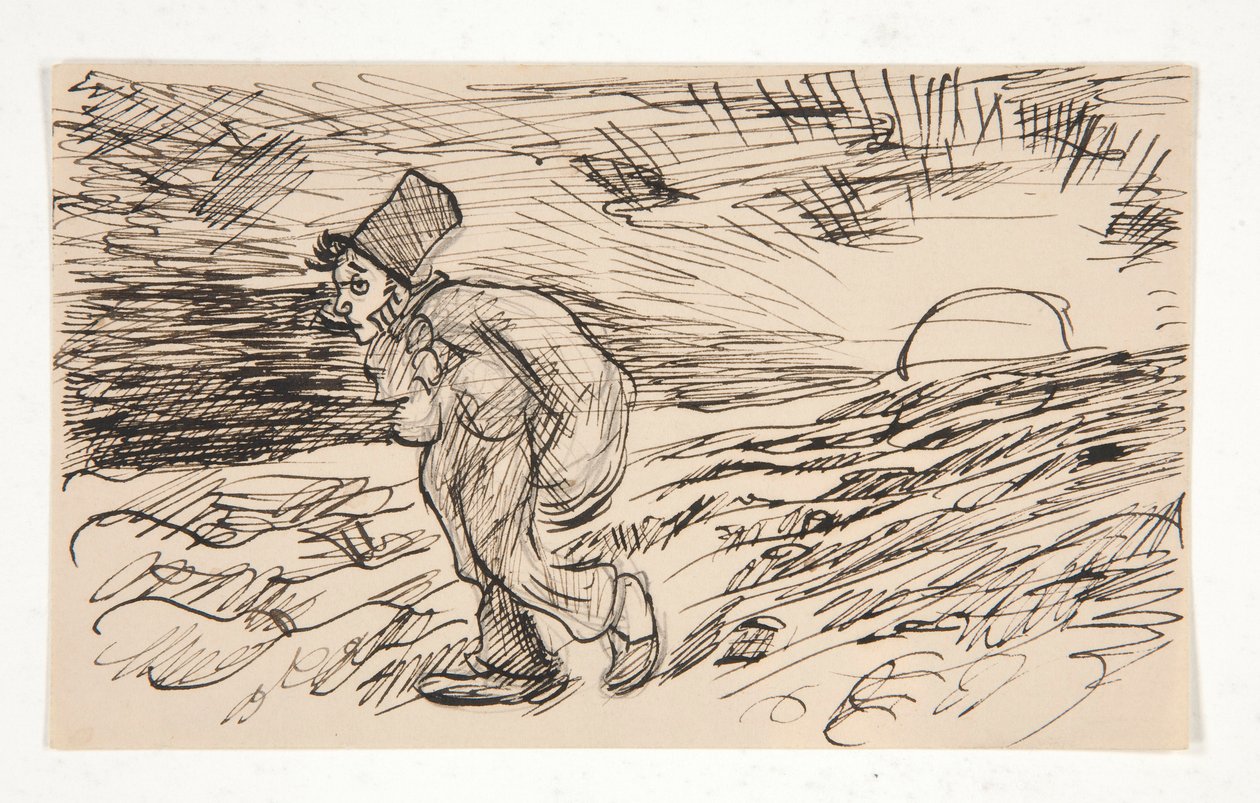 Karikatur einer Figur im Sonnenaufgang. Studie für von Edwin Austin Abbey