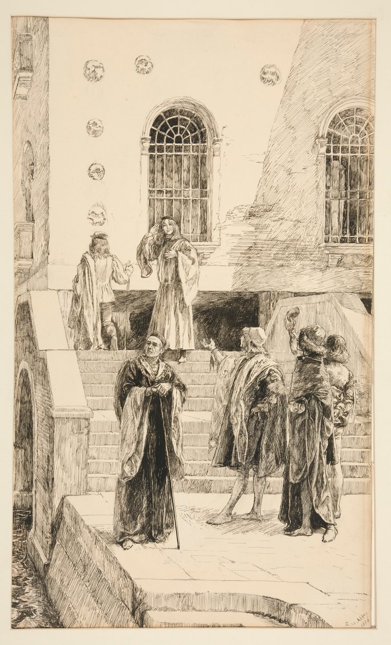 Exuent Salarino und Salanio, aus Akt I, Szene i, Der Kaufmann von Venedig von Edwin Austin Abbey