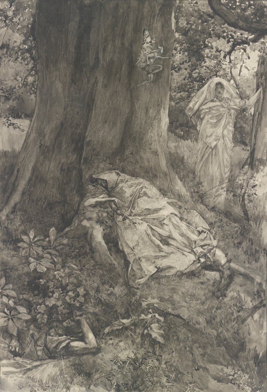Hermia im Wald, Illustration für Akt III, Szene ii, Ein Sommernachtstraum von Edwin Austin Abbey
