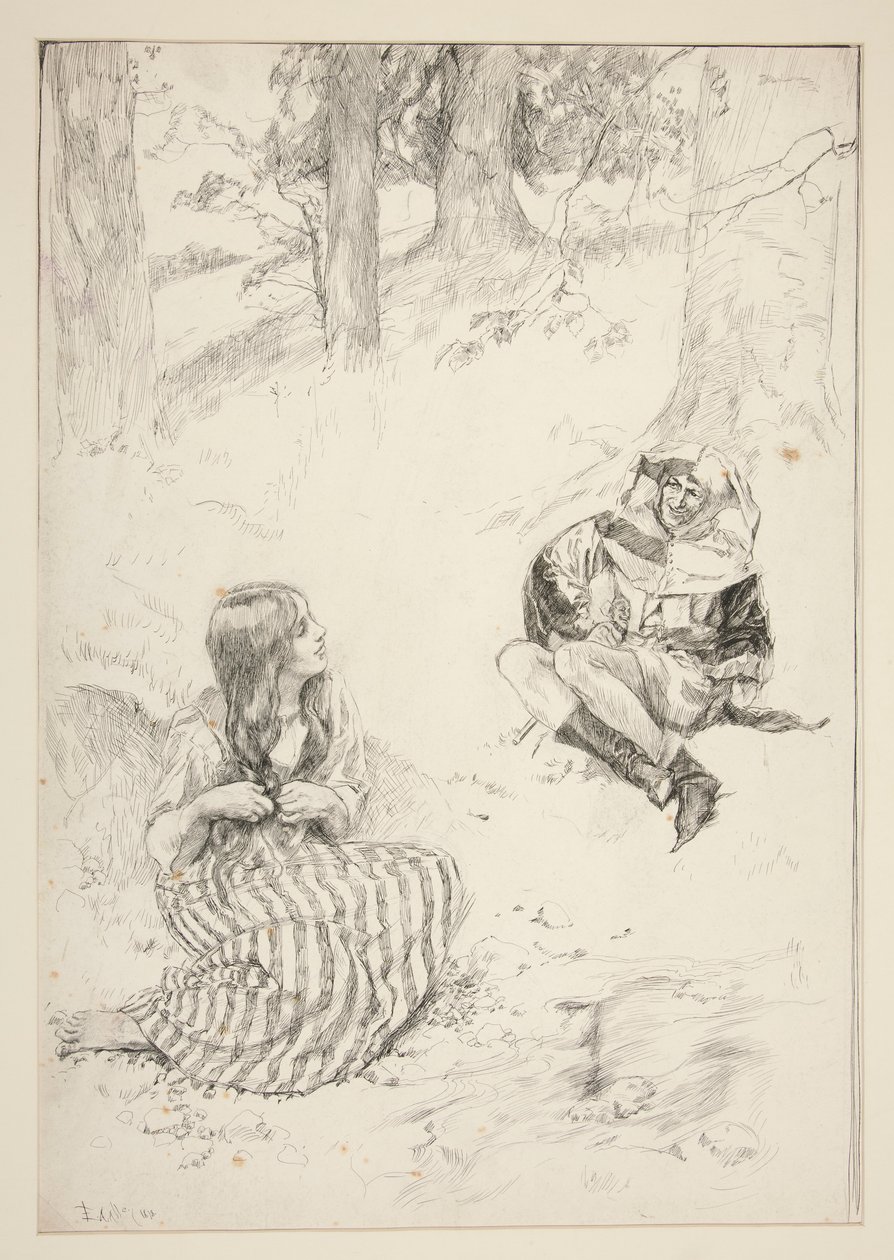 Narr und Frau, Skizze für Das Narzissenlied von Edwin Austin Abbey
