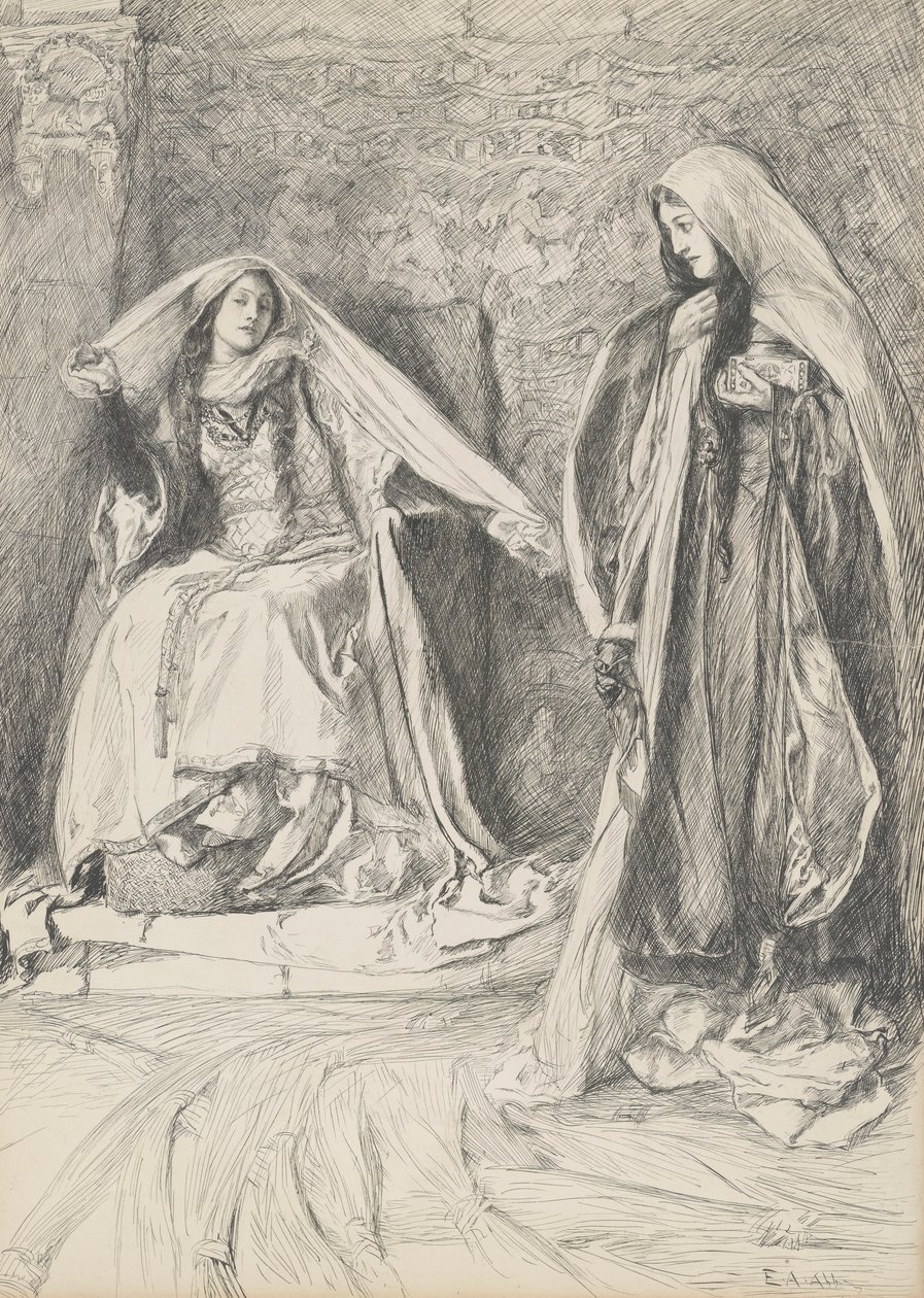 Rebecca und Rowena, Illustration für Ivanhoe von Edwin Austin Abbey