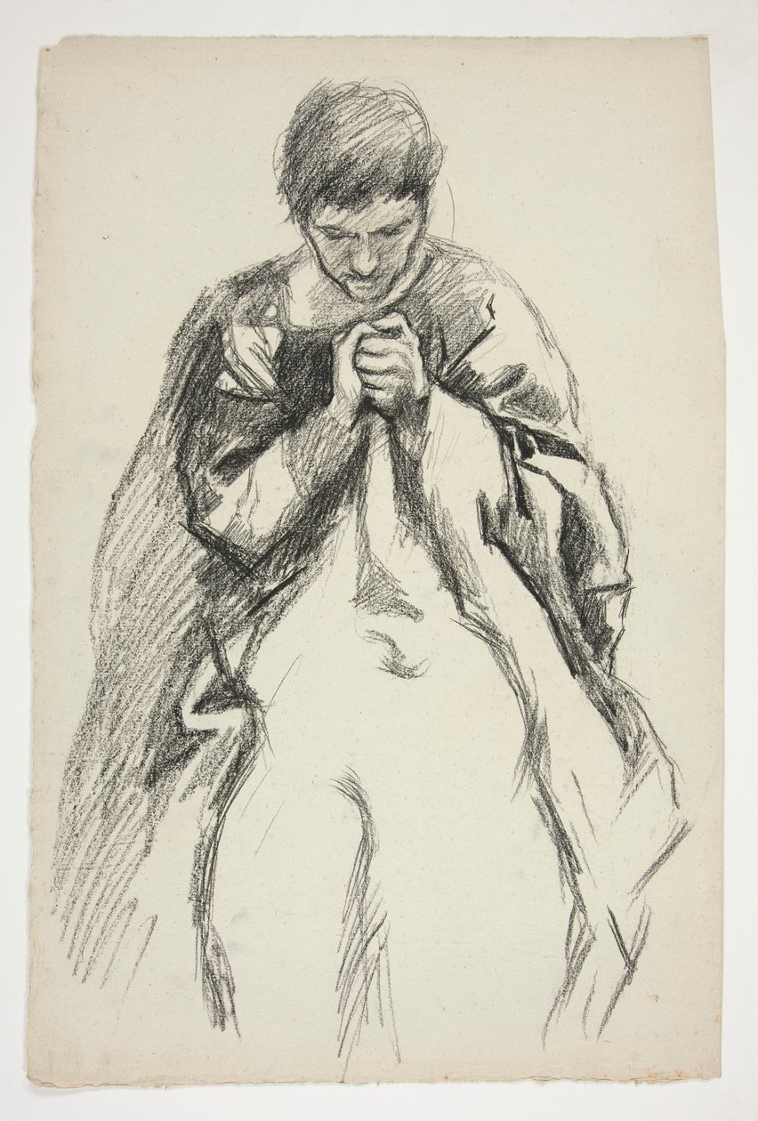 Gewandete Figur, betend: Studie für die Wandgemälde-Serie Die Suche nach dem Heiligen Gral in der Boston Public Library von Edwin Austin Abbey