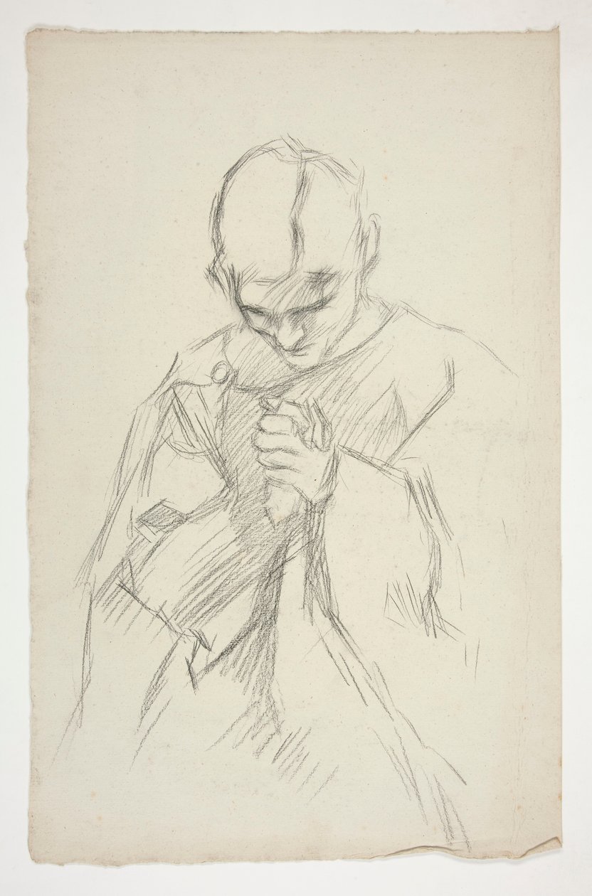 Gekleidete Figur, betend: Studie für die Wandgemälde-Serie Die Suche nach dem Heiligen Gral in der Boston Public Library von Edwin Austin Abbey