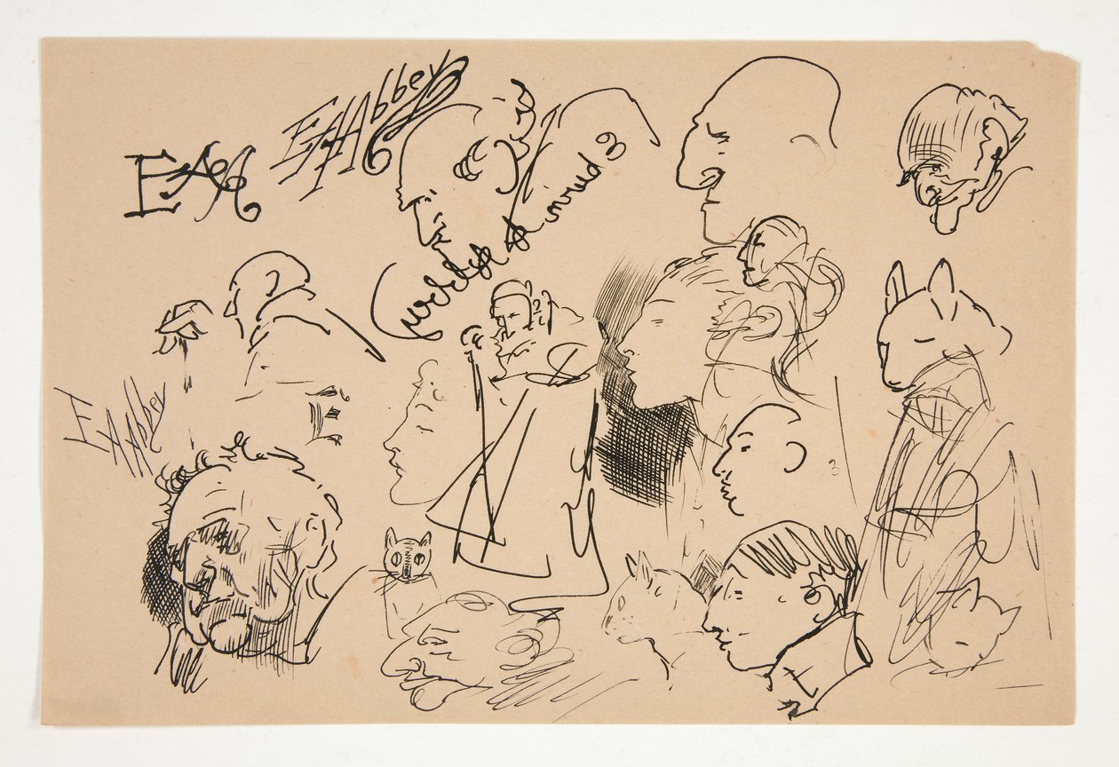 Blatt mit Skizzen von Köpfen von Edwin Austin Abbey