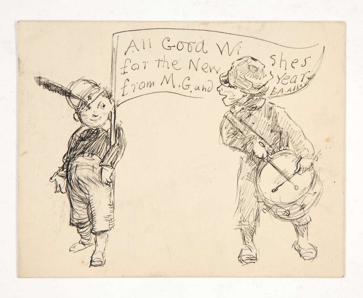 Skizze für eine Grußkarte: Alle guten Wünsche für das neue Jahr von M.G. und E.A. Abbey von Edwin Austin Abbey