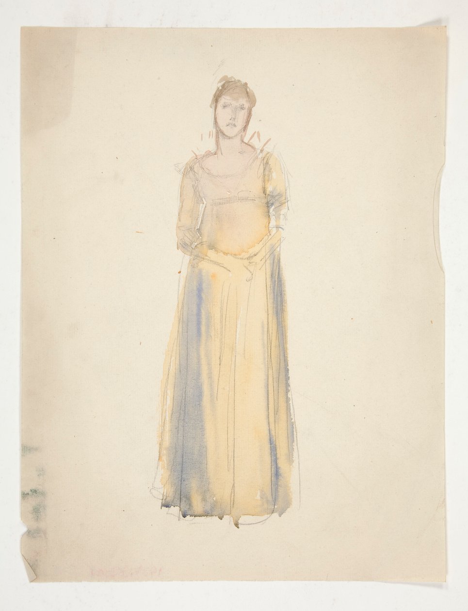 Skizze einer Frau (in Gelb gekleidet) - Kostümstudie für ein Theaterstück? von Edwin Austin Abbey