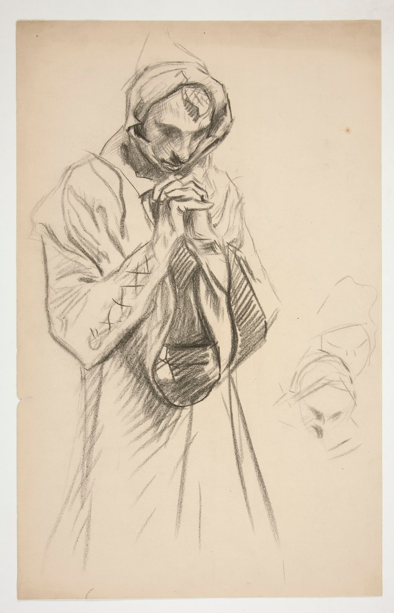 Studie einer bekleideten Figur, betend, für die Wandgemäldeserie Die Suche nach dem Heiligen Gral in der Boston Public Library von Edwin Austin Abbey