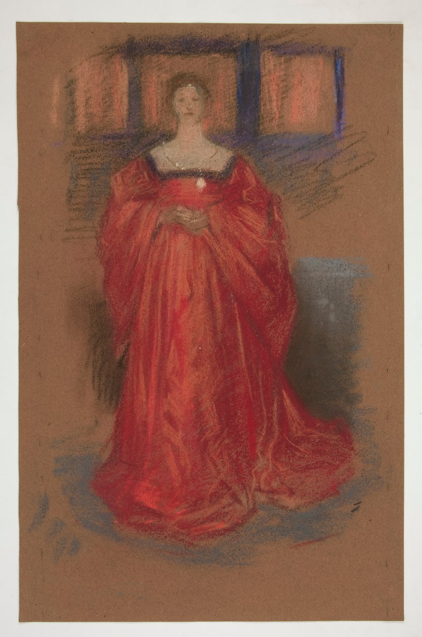 Studie einer Frau im Renaissancekostüm - (unidentifizierte Illustration für ein Shakespeare-Stück?) von Edwin Austin Abbey