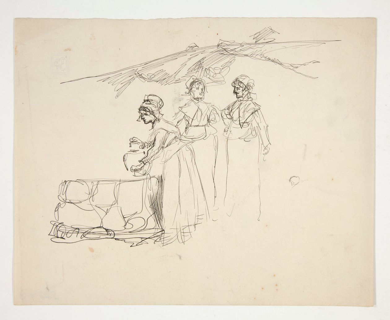 Drei Frauen an einem Brunnen - nicht identifizierte Illustration von Edwin Austin Abbey