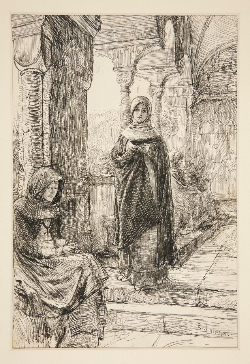 Zwei weibliche Figuren im Kloster, aus Das Kloster von Edwin Austin Abbey