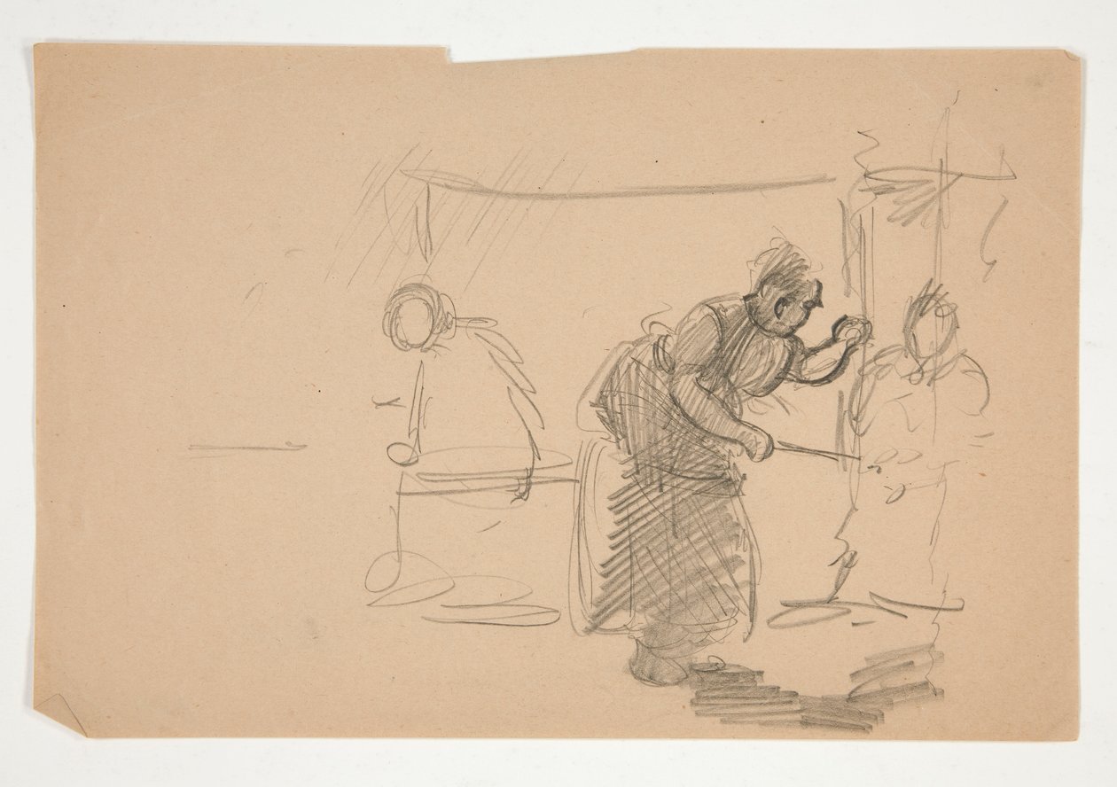 Nicht identifizierte Illustration - Studie einer Küche mit Figur von Edwin Austin Abbey