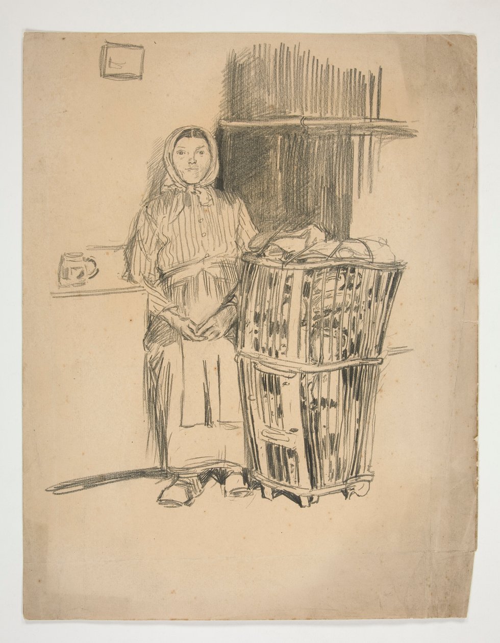 Frau mit Wäschekorb(?) - nicht identifizierte Illustration von Edwin Austin Abbey