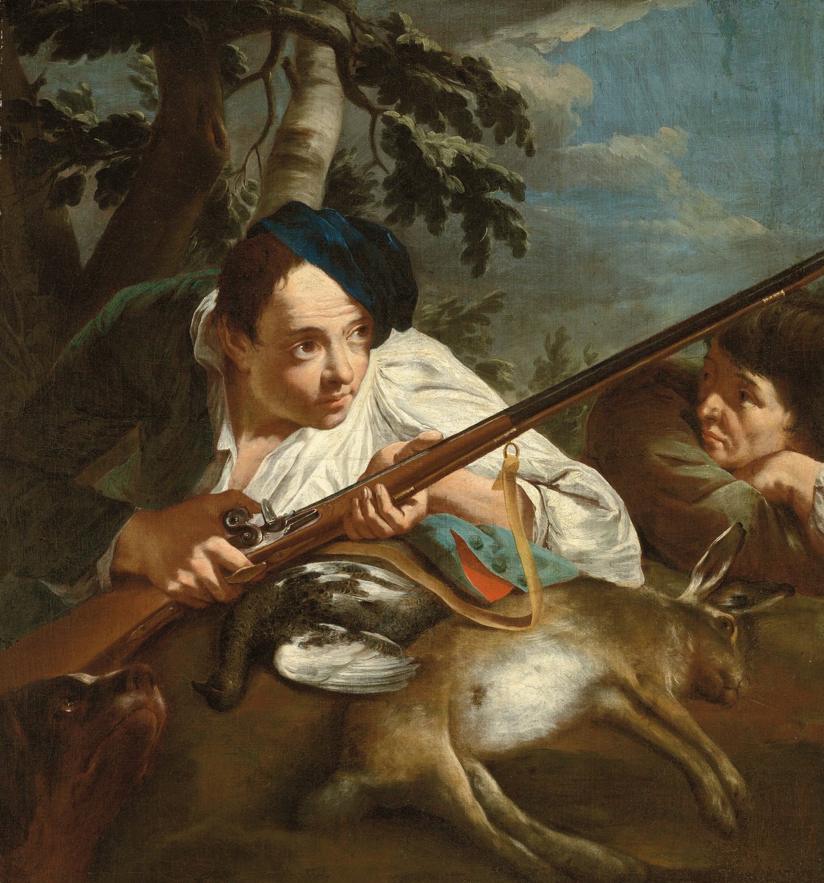 Jäger ruhen mit erlegtem Wild in einer bewaldeten Landschaft, um 1705-84 von Egidio (attr.to) Dall