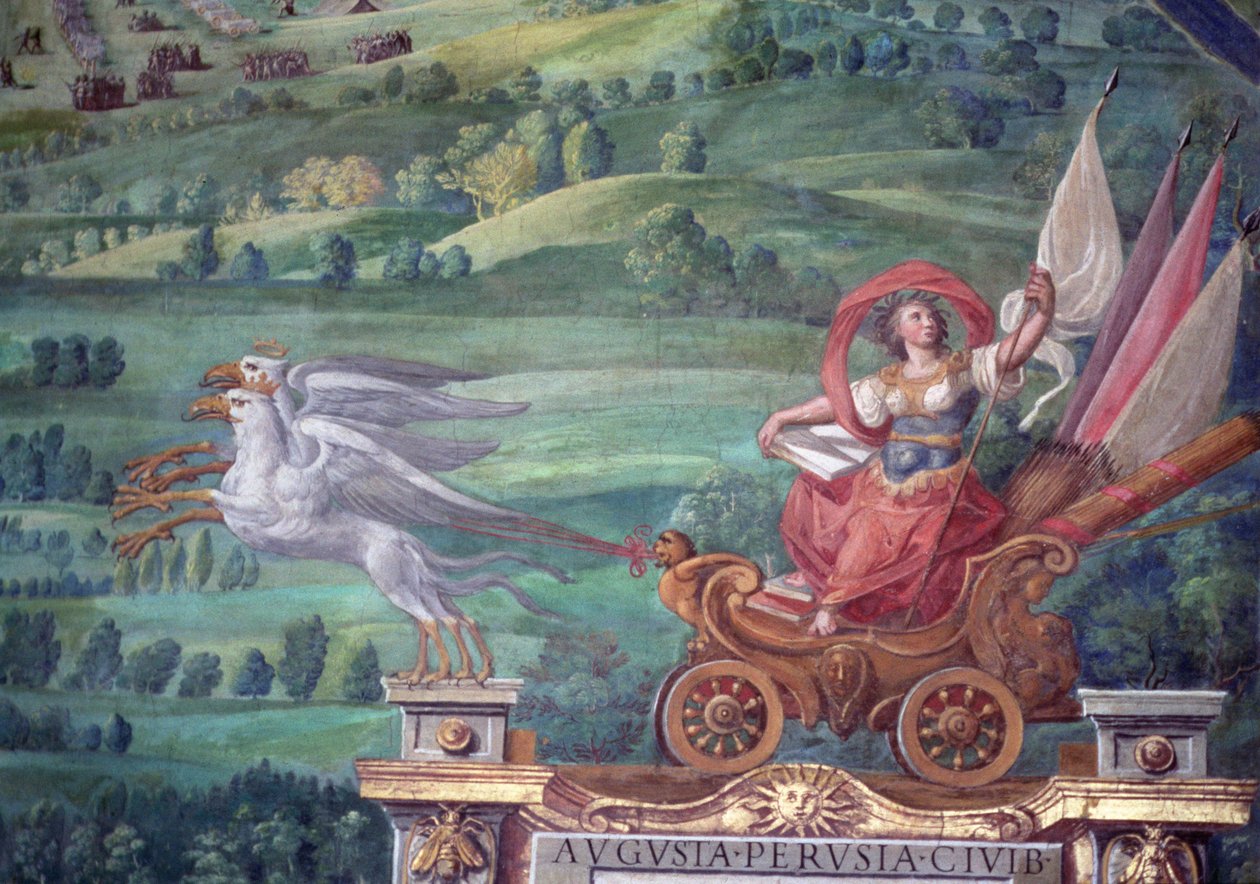 Wagen gezogen von Greifen, Detail aus der 