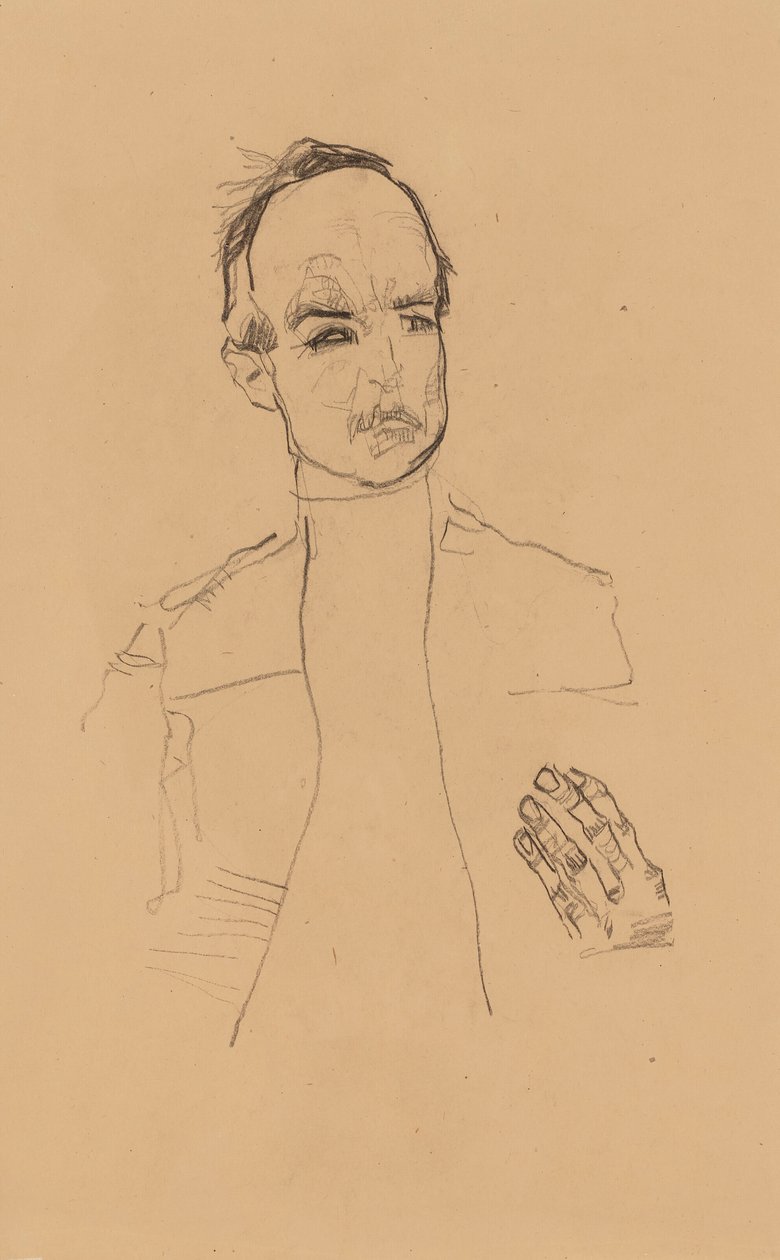 Sitzender Bub mit gefalteten Händen (Bildnisstudie Dr. Oska) von Egon Schiele