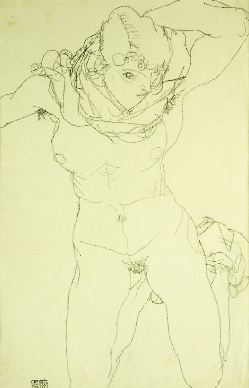 Kniender Akt von vorn, 1914 von Egon Schiele