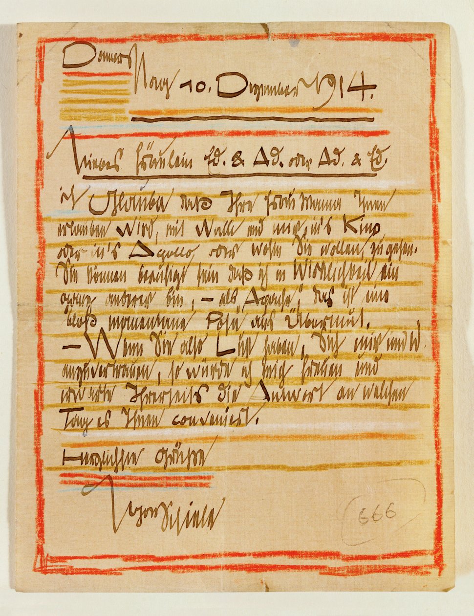 Künstlerisch gestalteter Brief von Egon Schiele an die Schwestern Edith und Adele Harms vom 10 von Egon Schiele