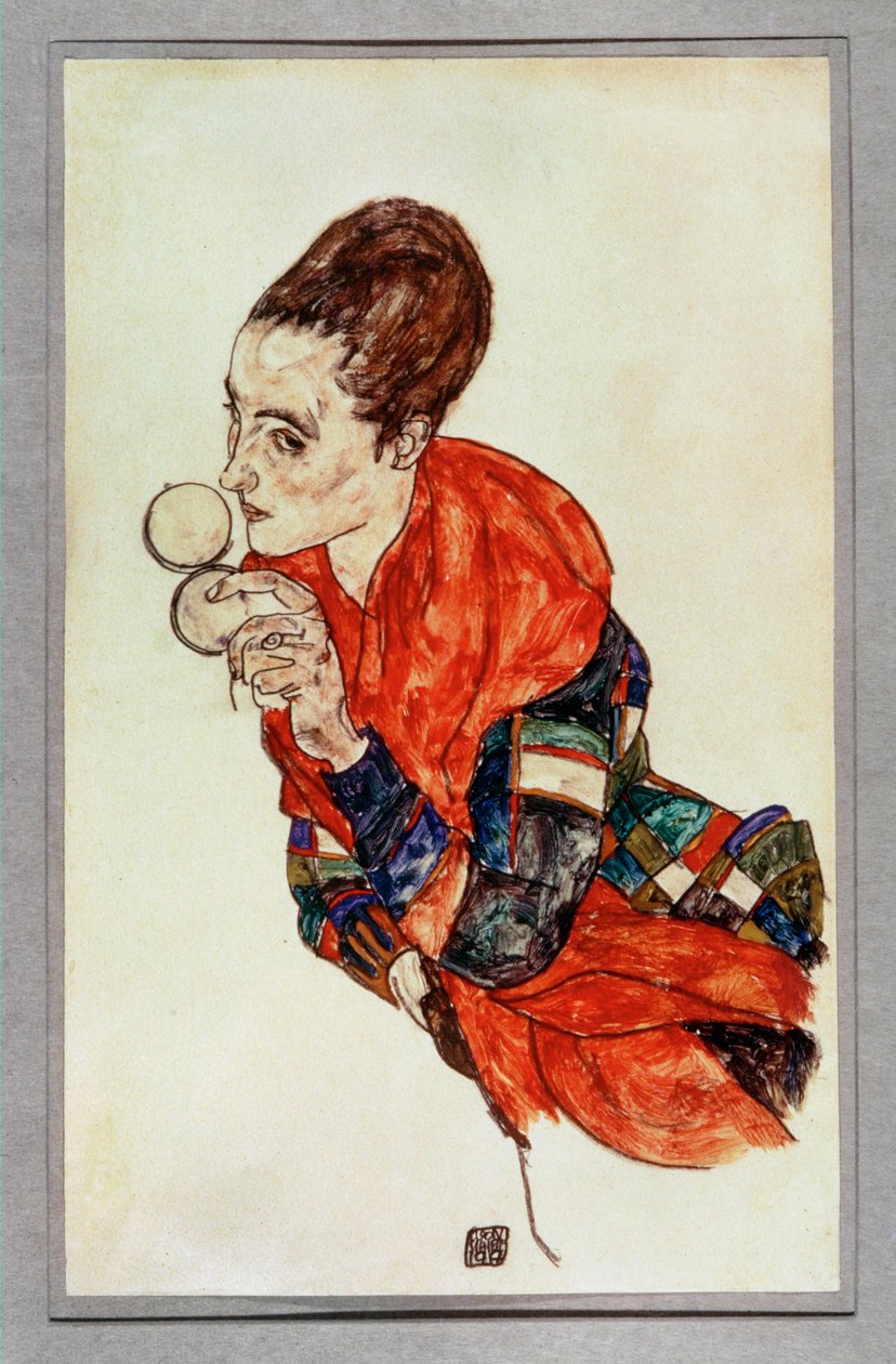 Porträt der Schauspielerin Marga Boerner mit Puderdose von Egon Schiele
