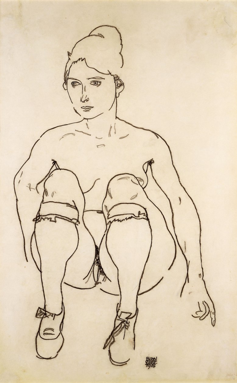 Sitzender Akt mit Schuhen und Strümpfen, 1918 von Egon Schiele