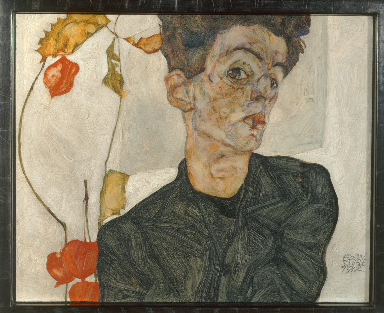 Selbstbildnis mit Lampionfrüchten von Egon Schiele