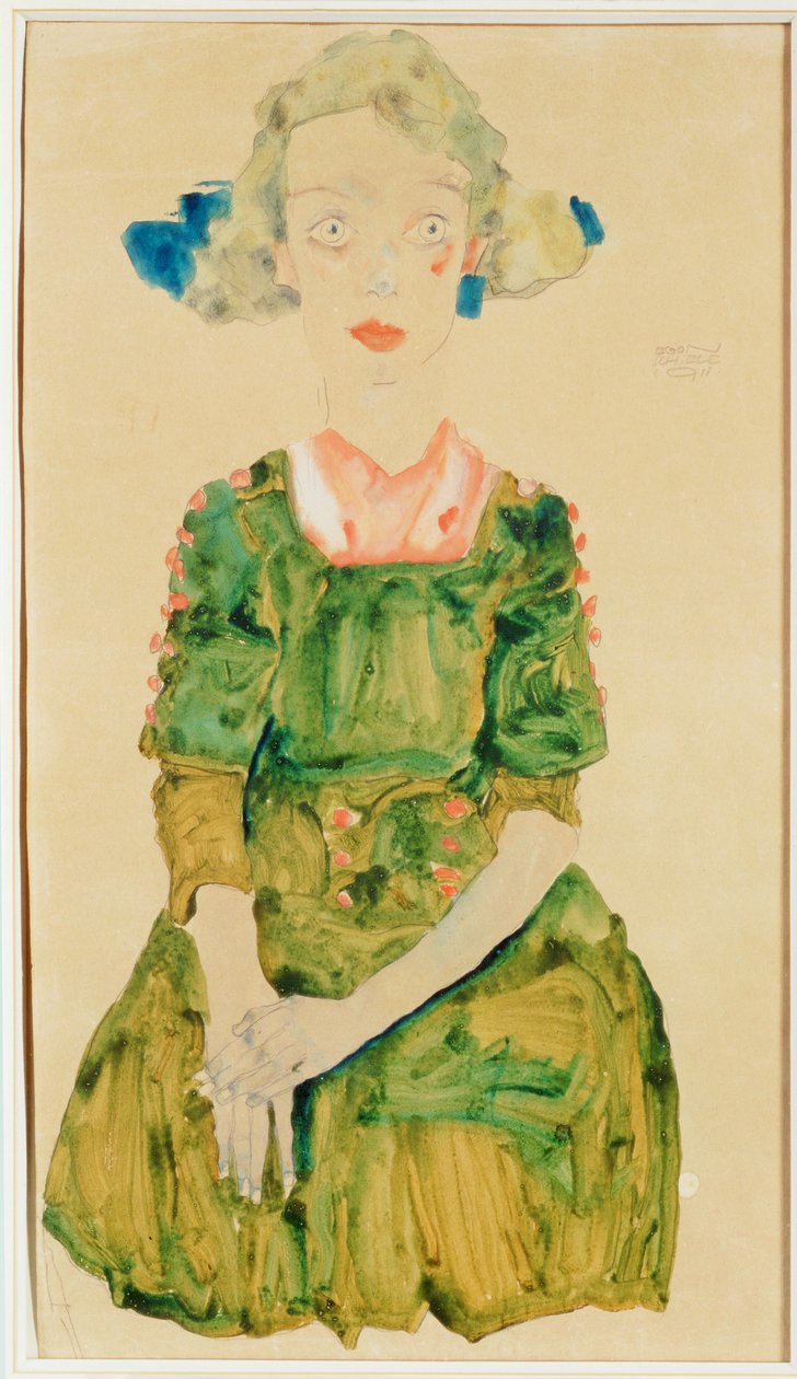 Junges Mädchen mit blauem Band von Egon Schiele
