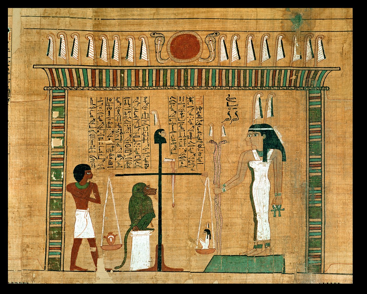 Das Wiegen des Herzens, Detail aus einer Seite des Totenbuchs von Egyptian