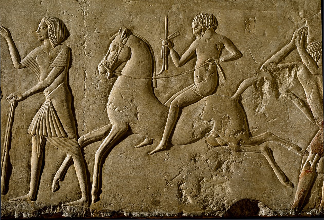 Ägyptische Antike: „Krieger zu Pferd“ Relief aus dem Grab eines hohen Würdenträgers. 1354-1346 v. Chr. 18. Dynastie. Bologna, Civico Museo Archeologico von Egyptian 18th Dynasty