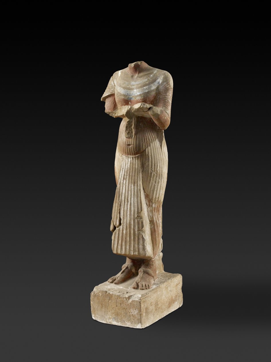 Figur des Pharaos Echnaton mit einem Opfertisch von Egyptian 18th Dynasty
