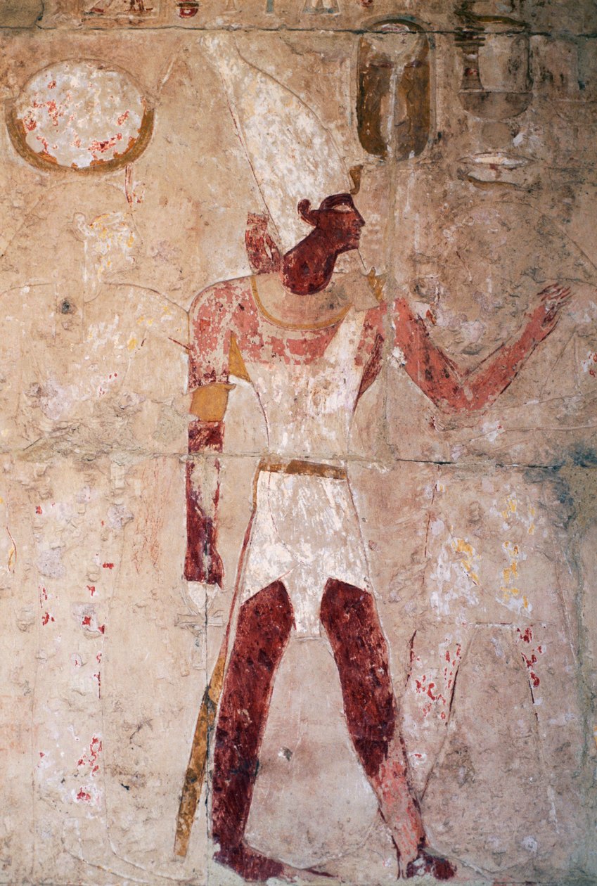 Relief, das Thutmosis III. mit der Krone Unterägyptens zeigt, Totentempel der Königin Hatschepsut, Deir el-Bahari, Thebanische Nekropole von Egyptian 18th Dynasty