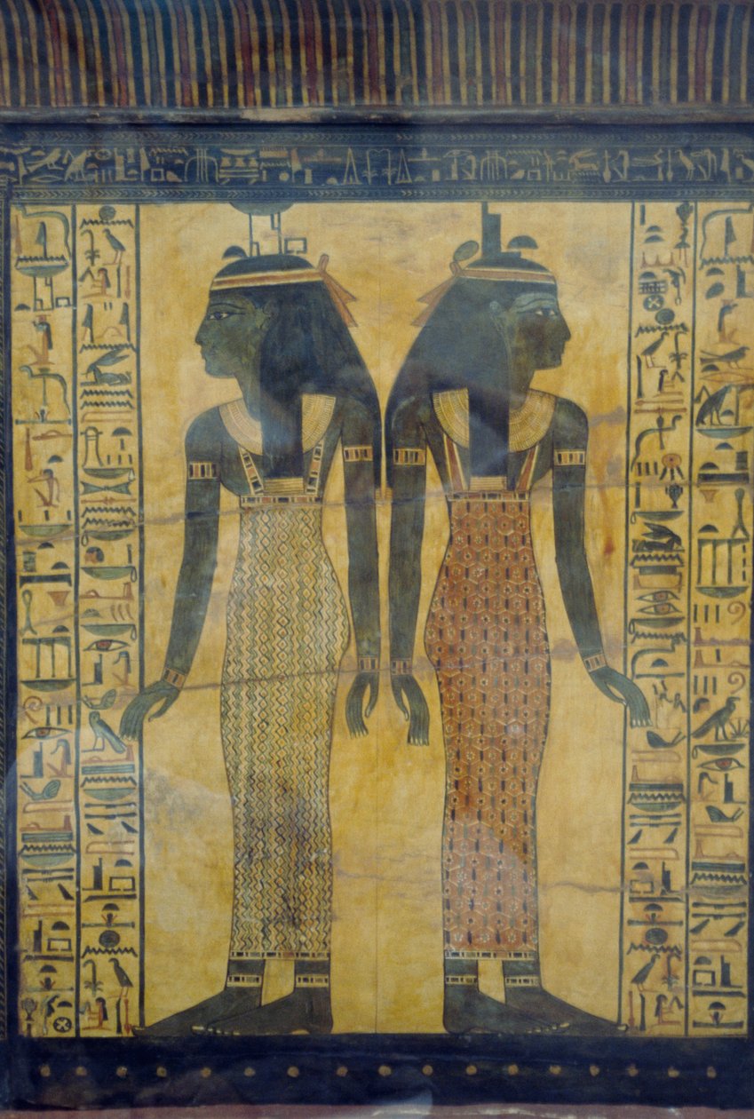 Selket und Neith, dekoratives Detail des Sarkophags von Maiherpri, ägyptische Zivilisation, Neues Reich, Dynastie XVIII von Egyptian 18th Dynasty