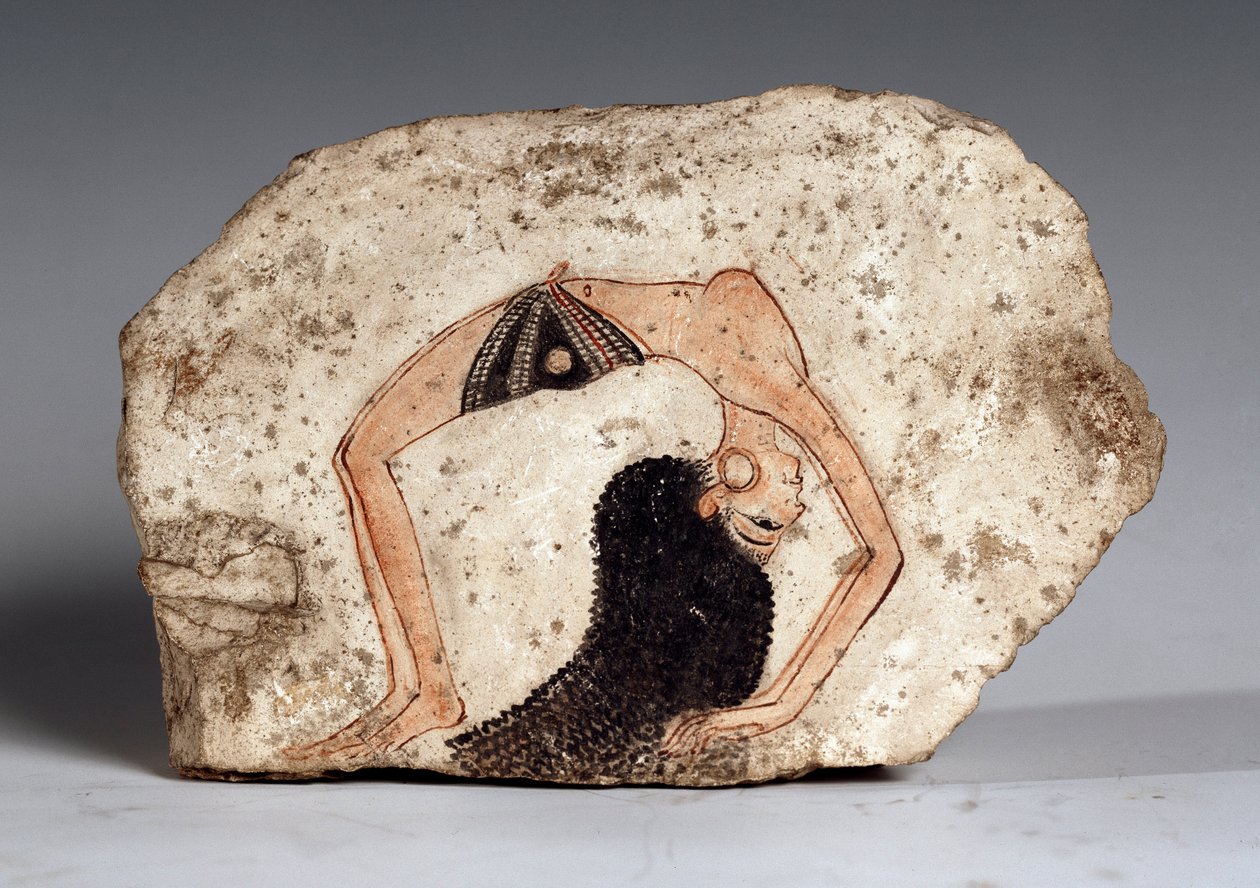 Eine Akrobatentänzerin, Ostrakon. Kalkstein, ca. 1295-1186 v. Chr. von Egyptian 19th Dynasty