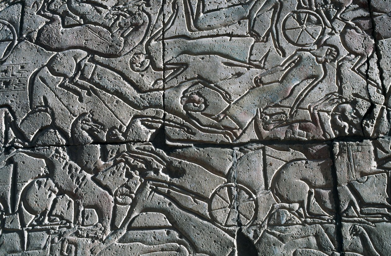 Basrelief mit Kampfszene, Ramesseum, Totentempel von Ramses II, Luxor, Theben von Egyptian 19th Dynasty