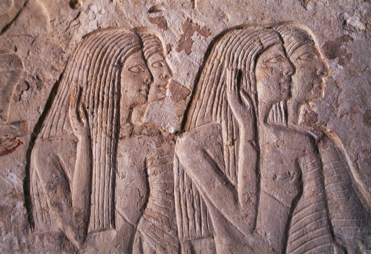 Relief, das eine Gruppe von Frauen darstellt, Leteyas Grab, Saqqara, Ägypten, ägyptische Zivilisation, Neues Reich, Dynastie XIX von Egyptian 19th Dynasty