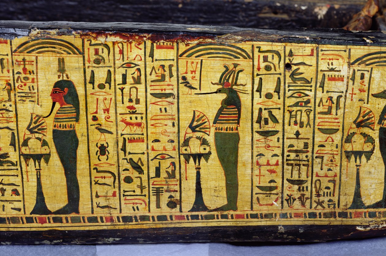 Detail der äußeren Sargbasis der Mumie von Nesyamun, möglicherweise gefunden in Deir El-Bahri, Neues Reich, ca. 1100 v. Chr. (bemaltes Holz) von Egyptian 20th Dynasty