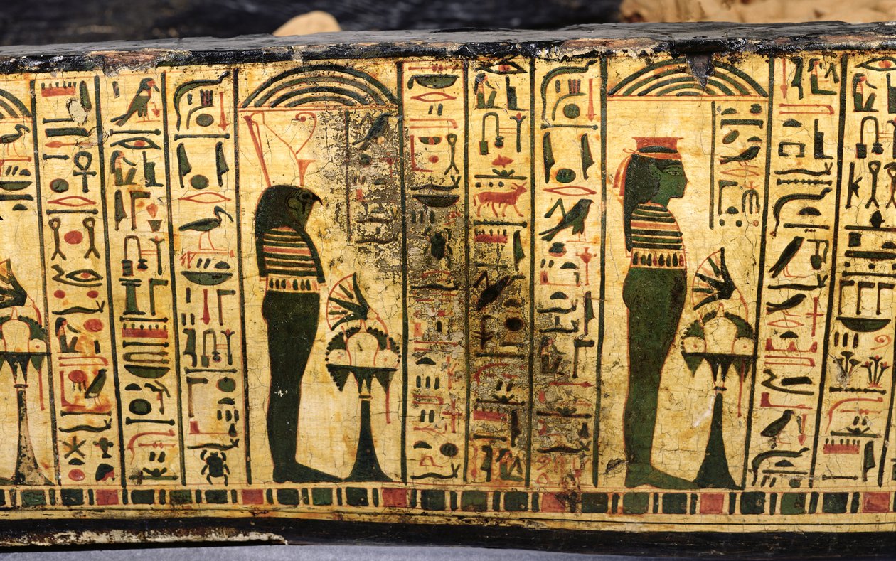 Detail der äußeren Sargbasis der Mumie von Nesyamun, möglicherweise gefunden in Deir El-Bahri, Neues Reich, ca. 1100 v. Chr. (bemaltes Holz) von Egyptian 20th Dynasty
