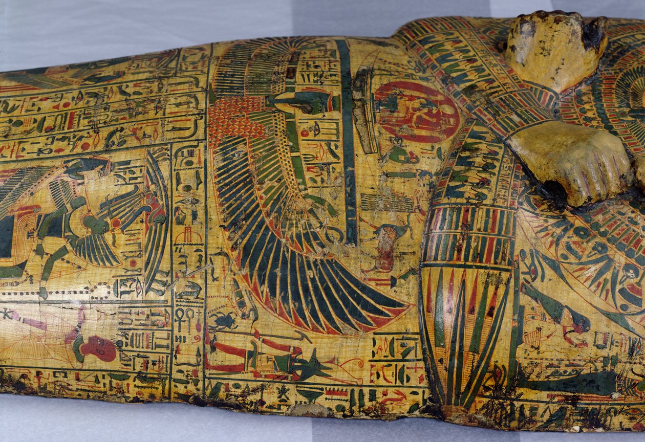 Detail des äußeren Sargdeckels der Mumie von Nesyamun, möglicherweise gefunden in Deir El-Bahri, Neues Reich, ca. 1100 v. Chr. von Egyptian 20th Dynasty