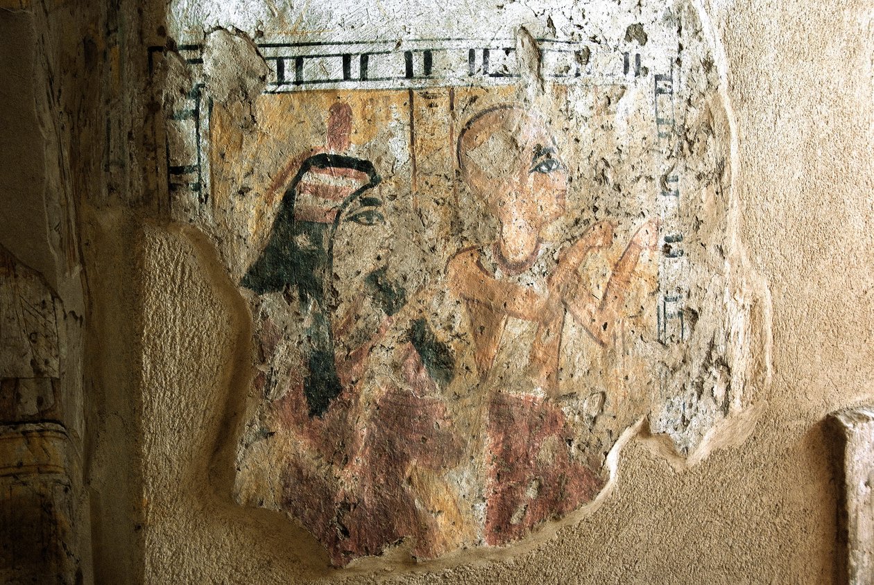 Ägyptische Antike: Darstellung von Shuroy und seiner Frau im Gebet. Malerei des Grabes von Shuroy (TT13). 20. Dynastie. 1190-1077 v. Chr. Nekropole von Dra Abu el-Naga, Westufer von Luxor, Ägypten von Egyptian 20th Dynasty