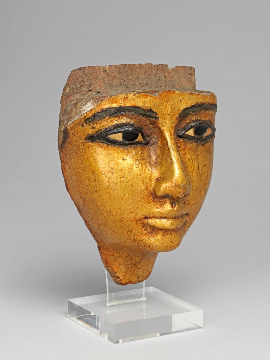 Gesicht von einem Sarg, mit eingelegten Augen und Augenbrauen, vergoldet von Egyptian 20th Dynasty