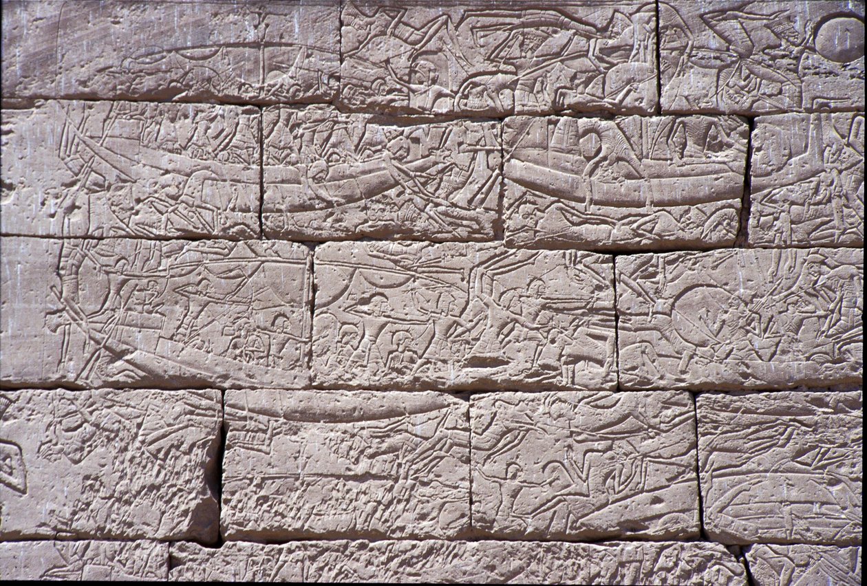 Das Seevolk, Seeschlacht von Ramses III., Medinet Habu, 1195-64 v. Chr. von Egyptian 20th Dynasty