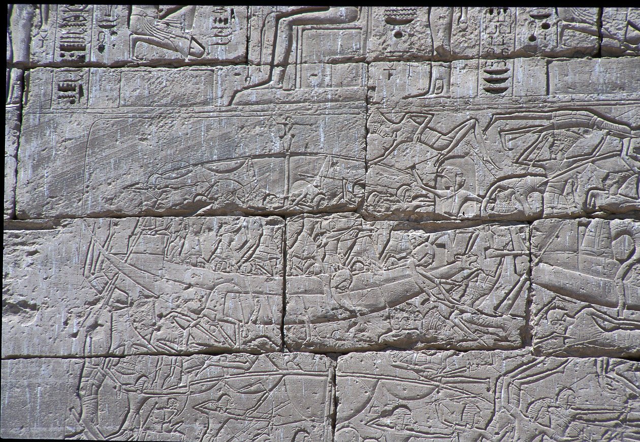 Das Seevolk, Seeschlacht von Ramses III., Medinet Habu, 1195-64 v. Chr. von Egyptian 20th Dynasty